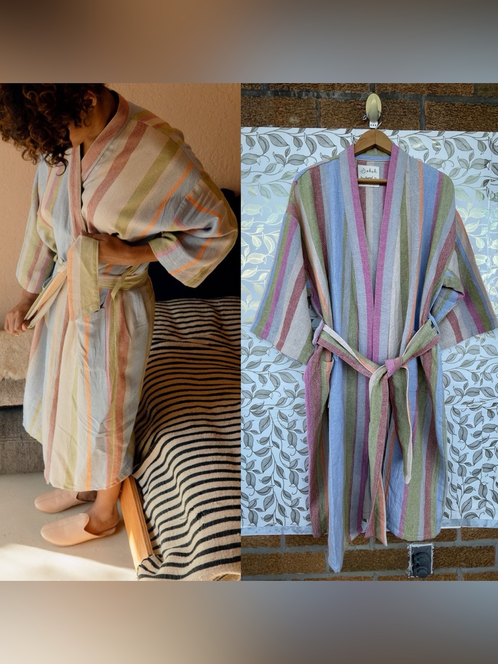 Sabah Turkey Handloomed Cotton Striped Robe Kimono Cottagecore Coastalcowgirl